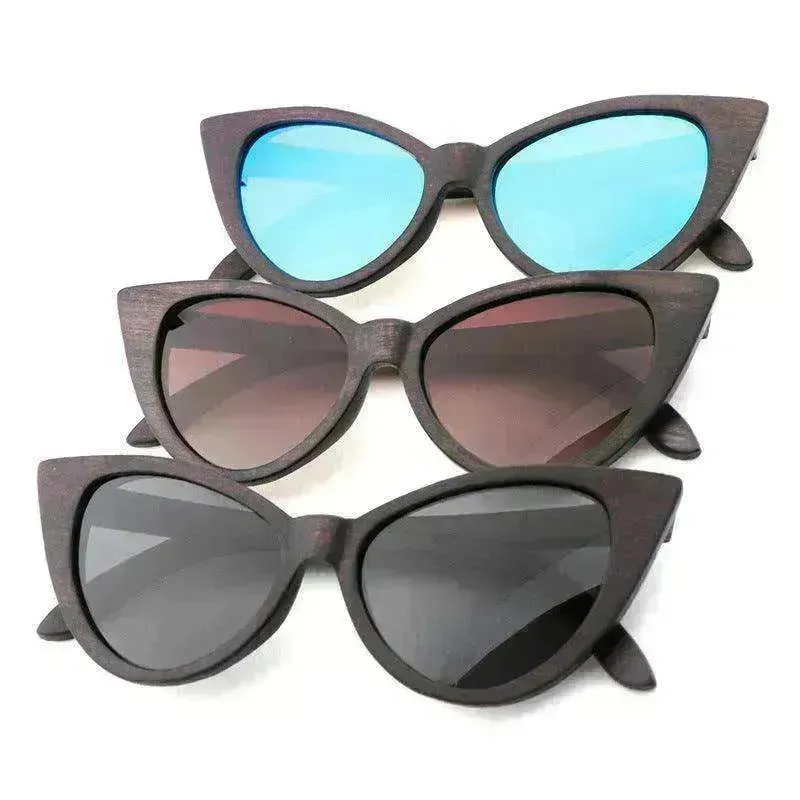 Bamboo Wood Glasses Fashion Ladies Cat Eye Polarized Sunglasses