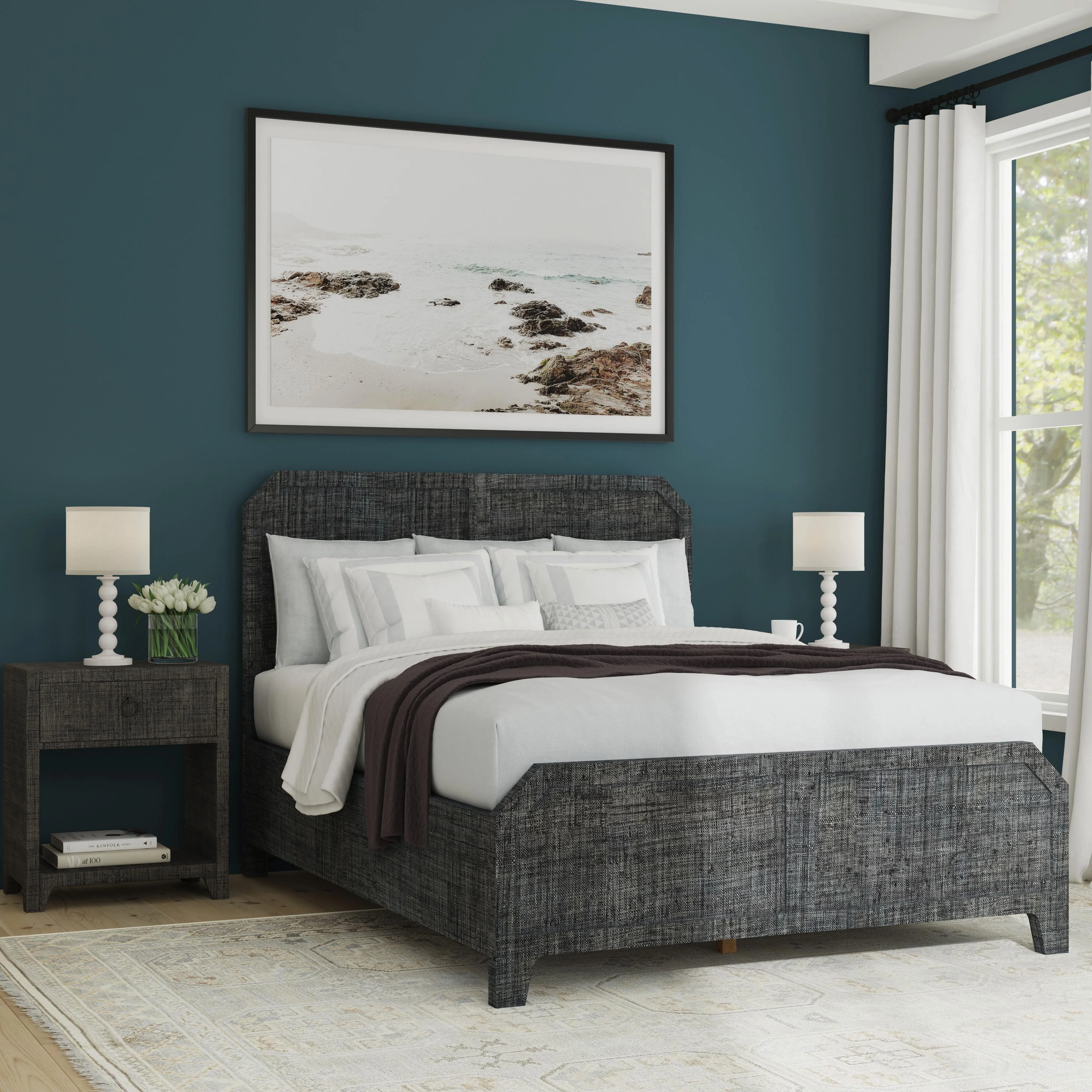 Bar Harbor Queen Raffia Panel Bed in Gray  5706420