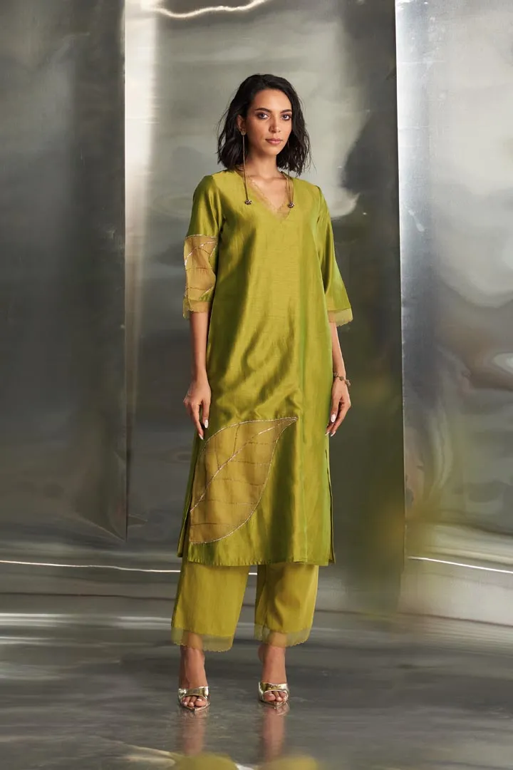 Berry Green chanderi straight kurta set