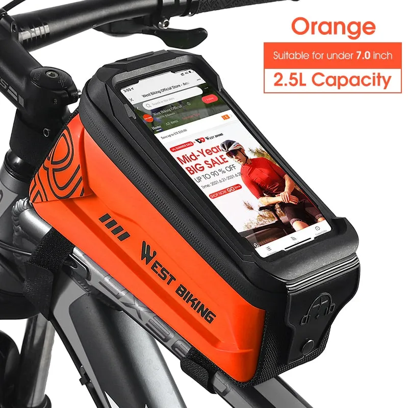 Bicycle Bag 6.0-7.2 Inch Phone Bag Waterproof Front Frame Cycling Bag Sensitive Touch Screen MTB Road Bike Bag