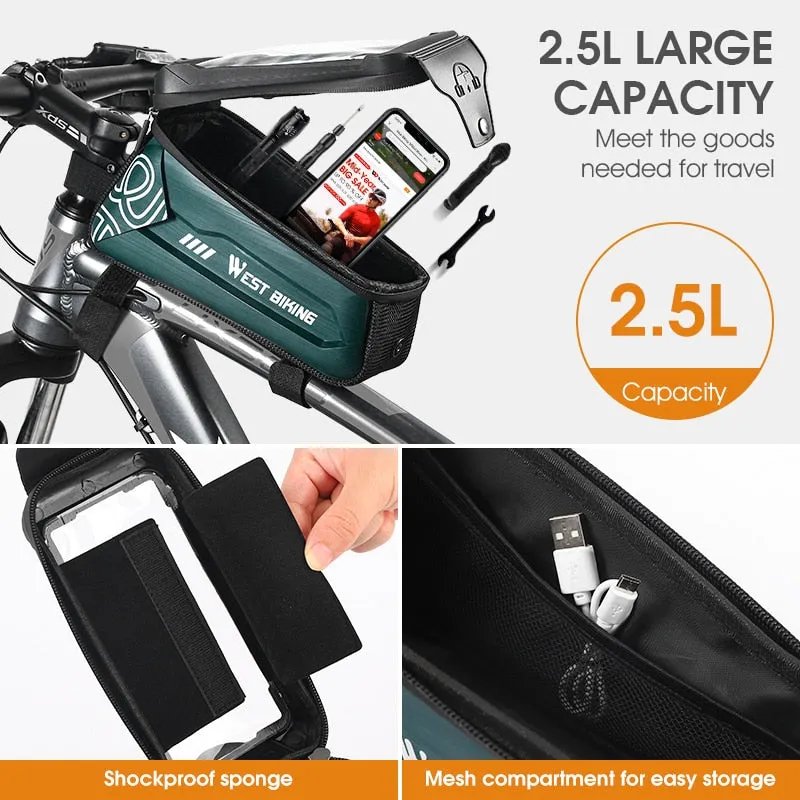 Bicycle Bag 6.0-7.2 Inch Phone Bag Waterproof Front Frame Cycling Bag Sensitive Touch Screen MTB Road Bike Bag