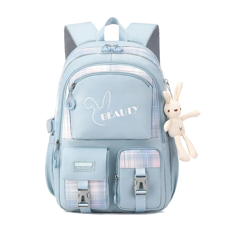 Big Middle School Student Backpack Schoolbag (doll is included)