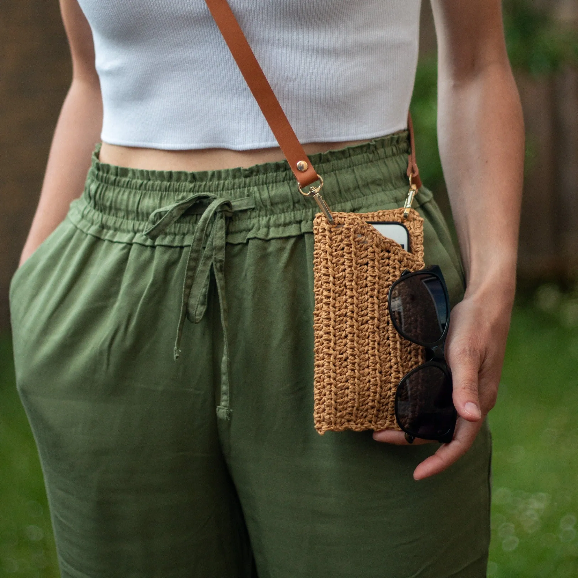 Black Raffia Mobile Phone Bag