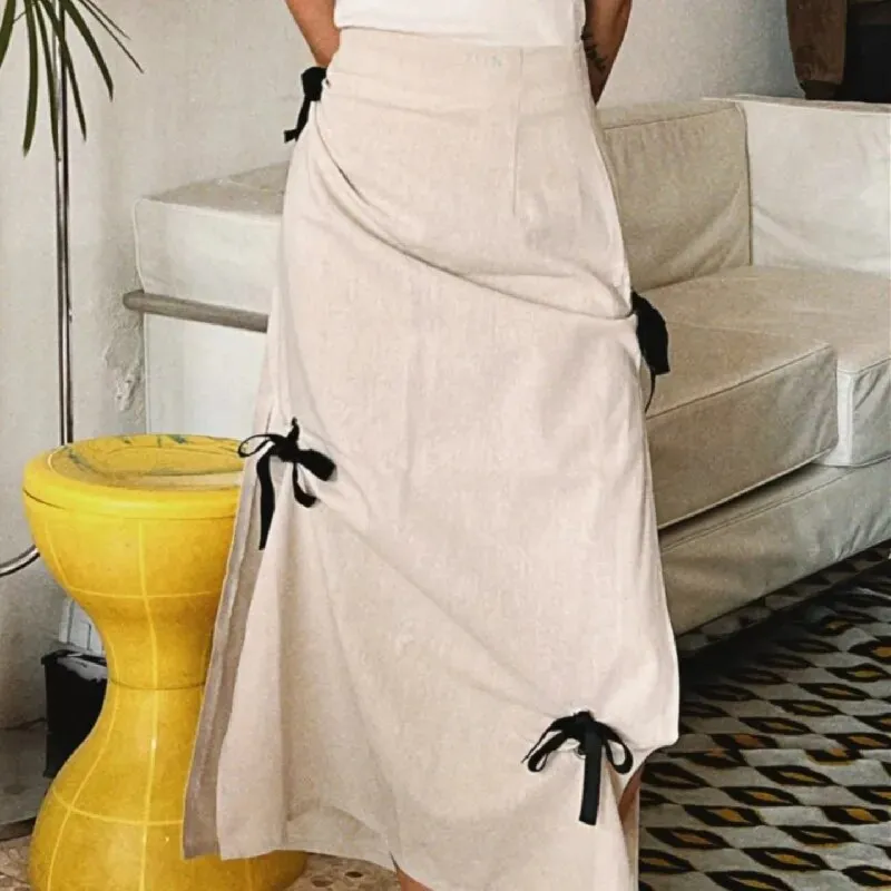 Bow Applique Stylish Long Skirt