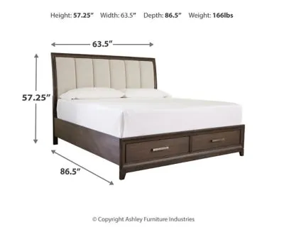 Brueban Queen Panel Bed with 2 Storage Drawers with Mirrored Dresser