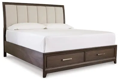 Brueban Queen Panel Bed with 2 Storage Drawers with Mirrored Dresser