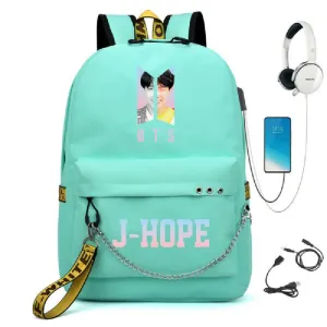 BTS BTS school bag USB charging backpack outdoor sports personalized student school bag-16