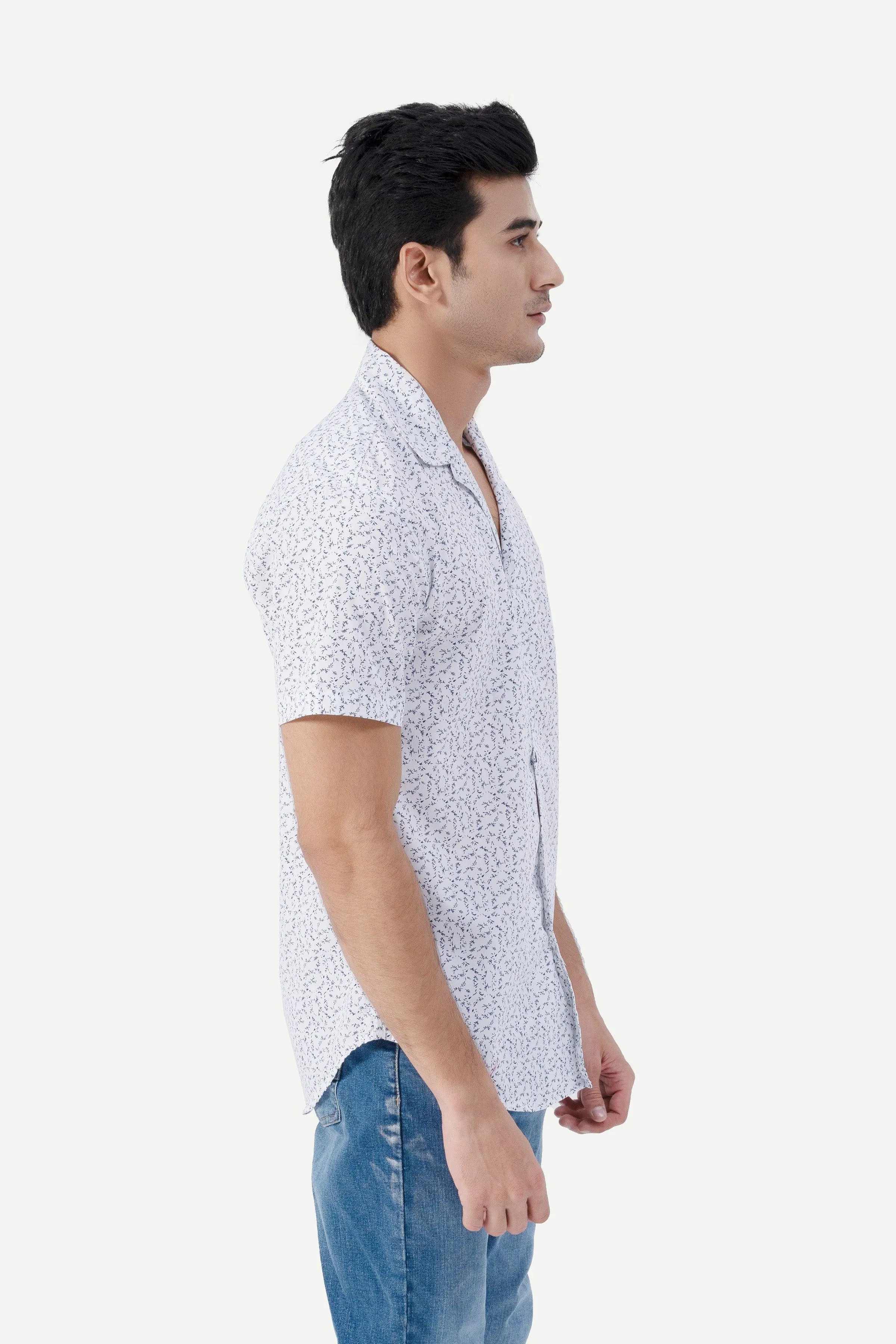 CASUAL SHIRT HALF SLEEVE CUBIN COLLAR WHITE