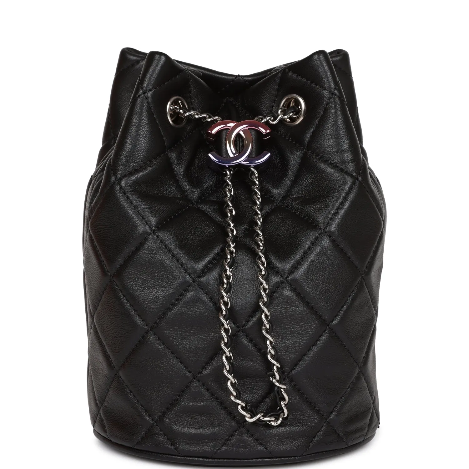 Chanel Mini Bucket Bag Black Lambskin Silver Hardware