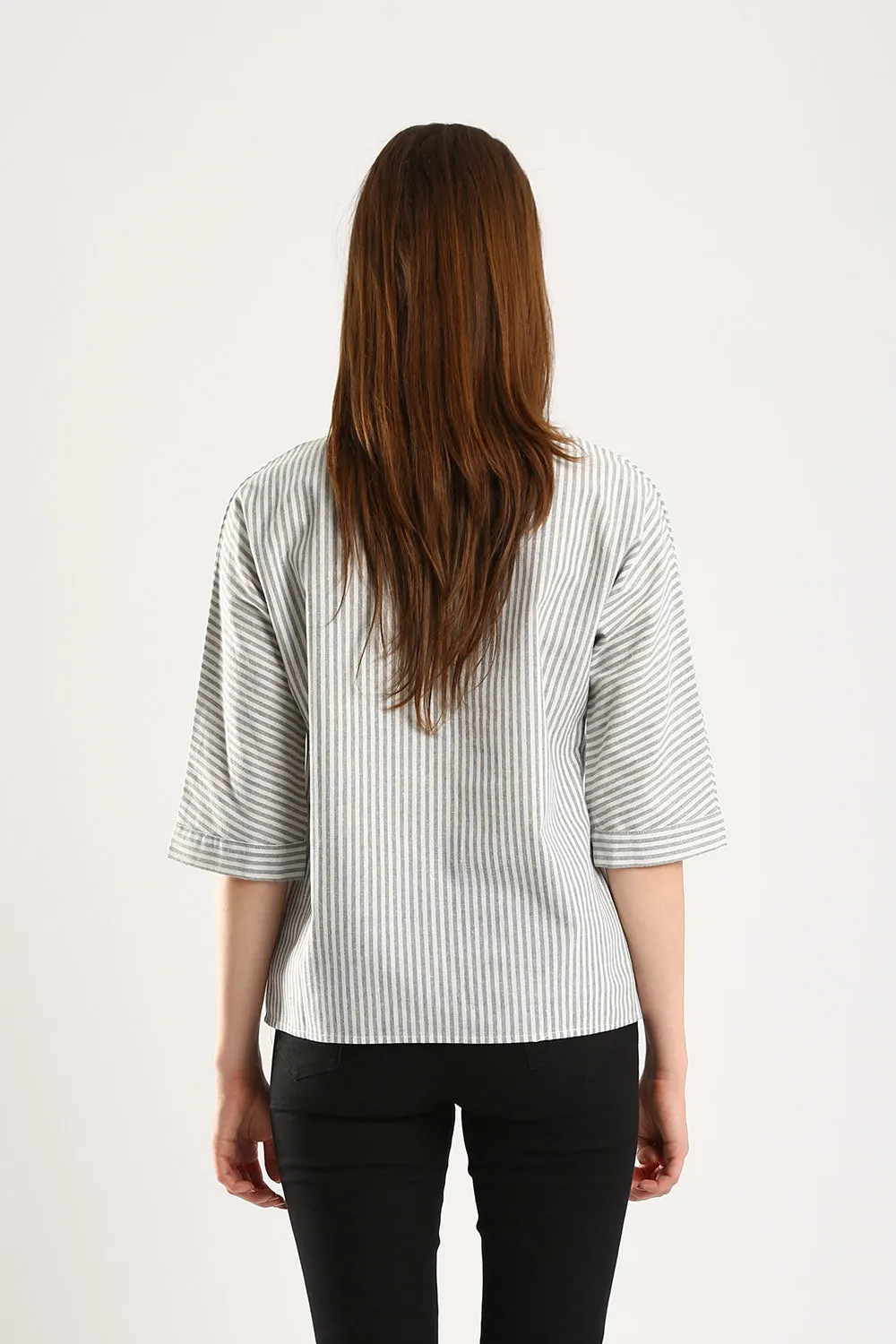 Classic Striped Linen Top in Grey