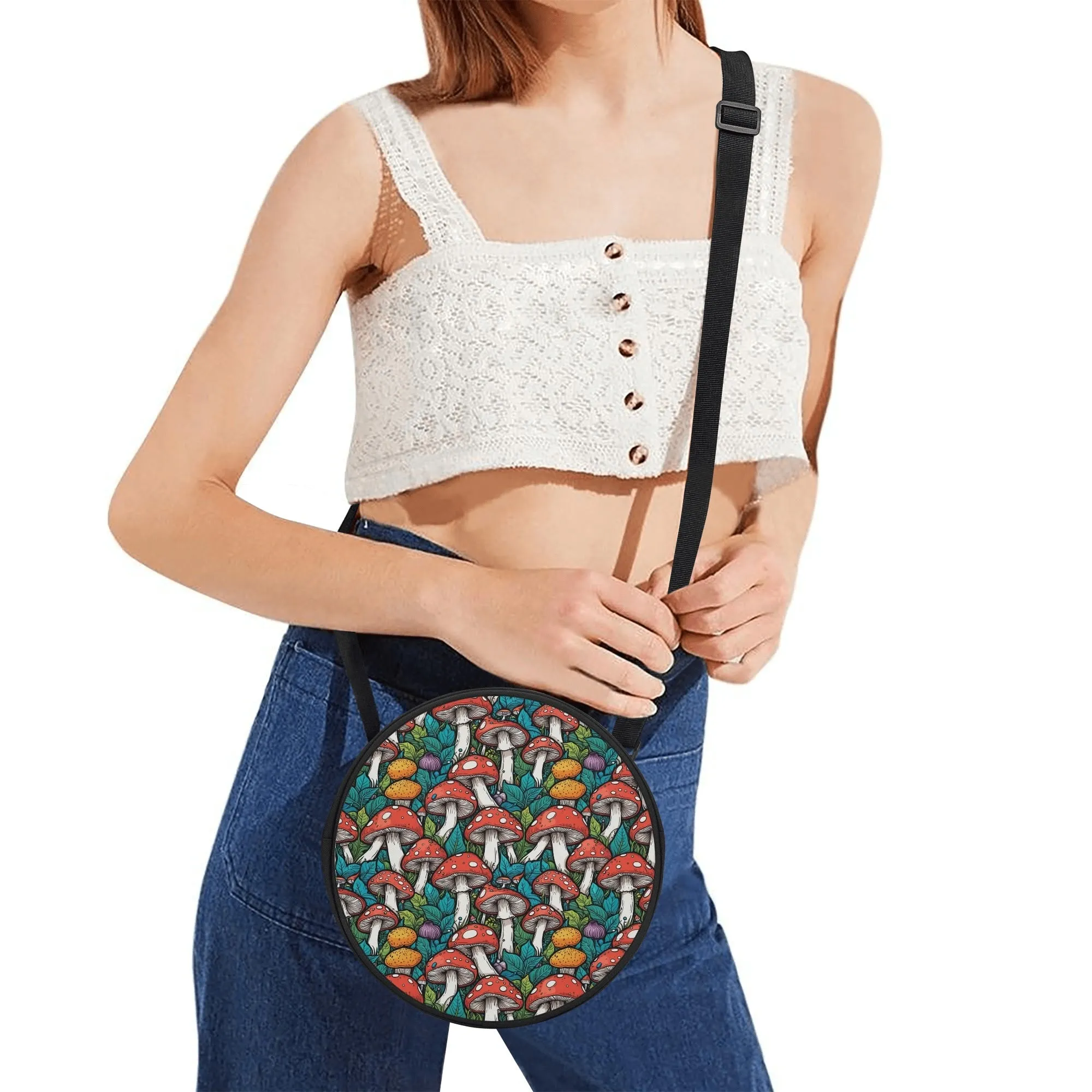 Colorful Mushrooms Round Satchel Bag