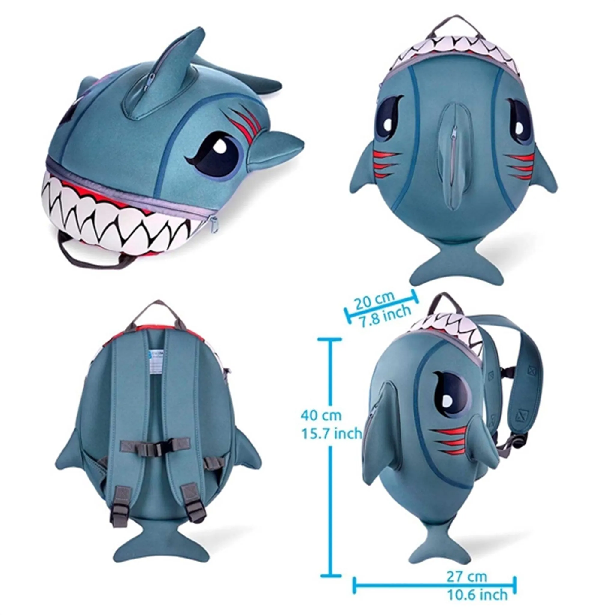 Crazy Safety Shark Backpack Grey