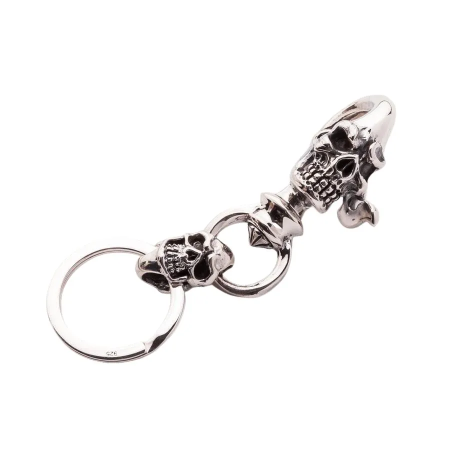 Crazy Skull Sterling Silver Biker Keychain Skull Jewelry