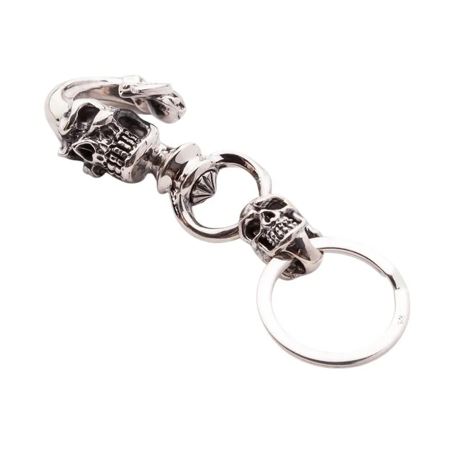 Crazy Skull Sterling Silver Biker Keychain Skull Jewelry