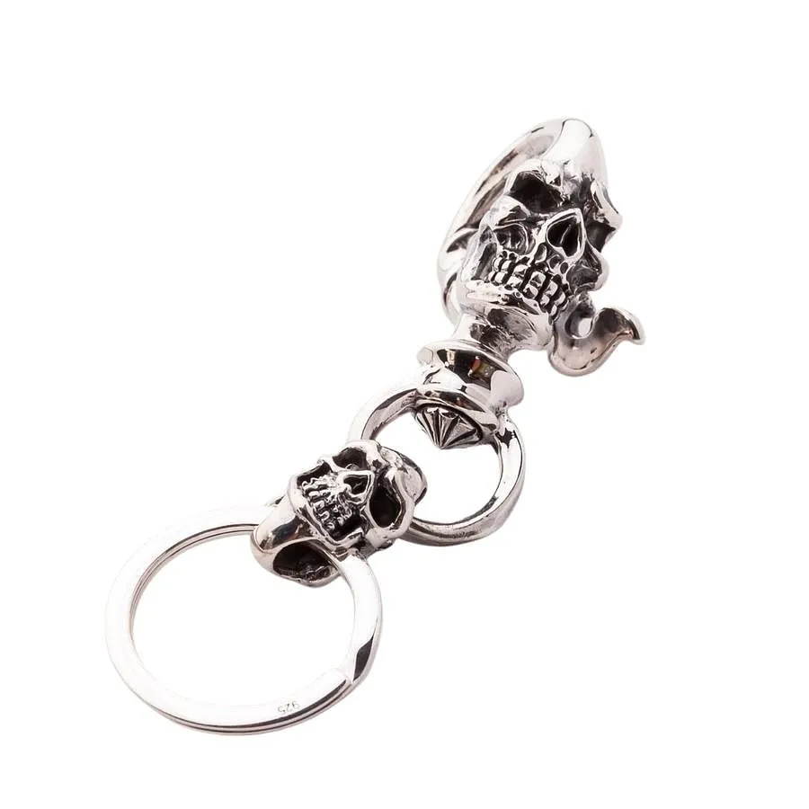 Crazy Skull Sterling Silver Biker Keychain Skull Jewelry