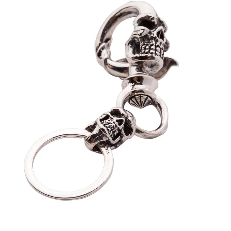 Crazy Skull Sterling Silver Biker Keychain Skull Jewelry