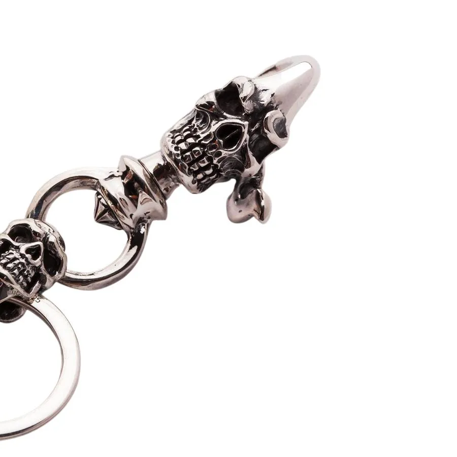 Crazy Skull Sterling Silver Biker Keychain Skull Jewelry