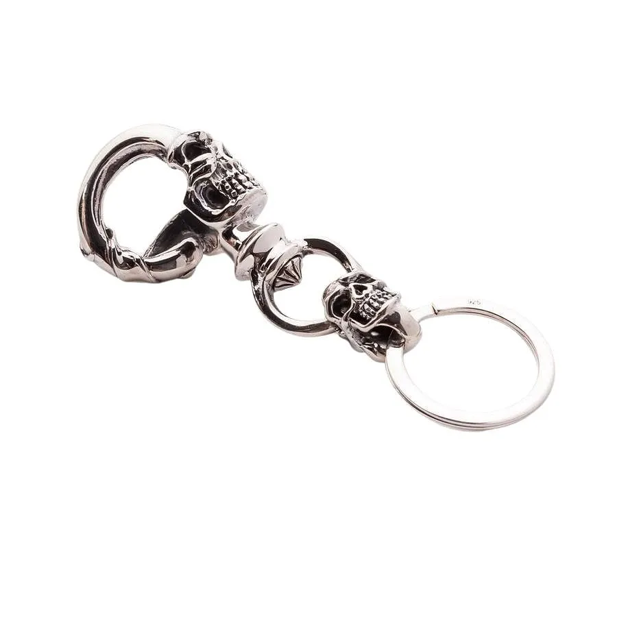 Crazy Skull Sterling Silver Biker Keychain Skull Jewelry