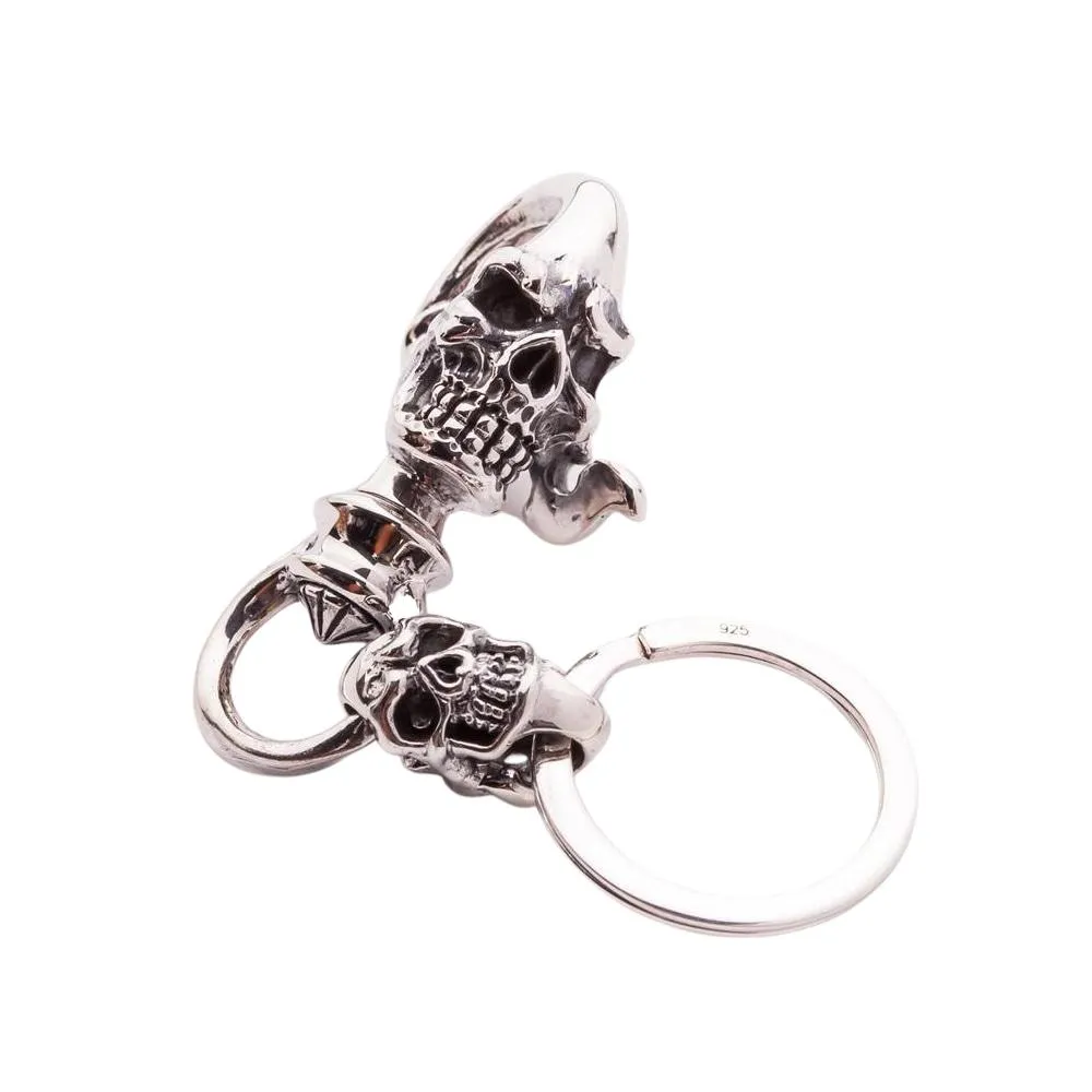 Crazy Skull Sterling Silver Biker Keychain Skull Jewelry