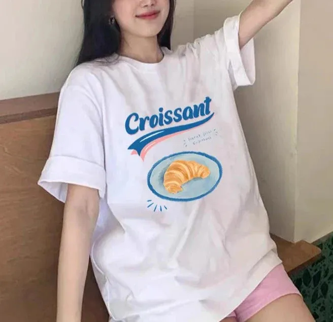 Croissant Print Stylish Graphic Tee