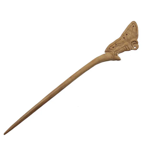 CrystalMood Handmade Carved Peachwood Hair Stick Butterfly