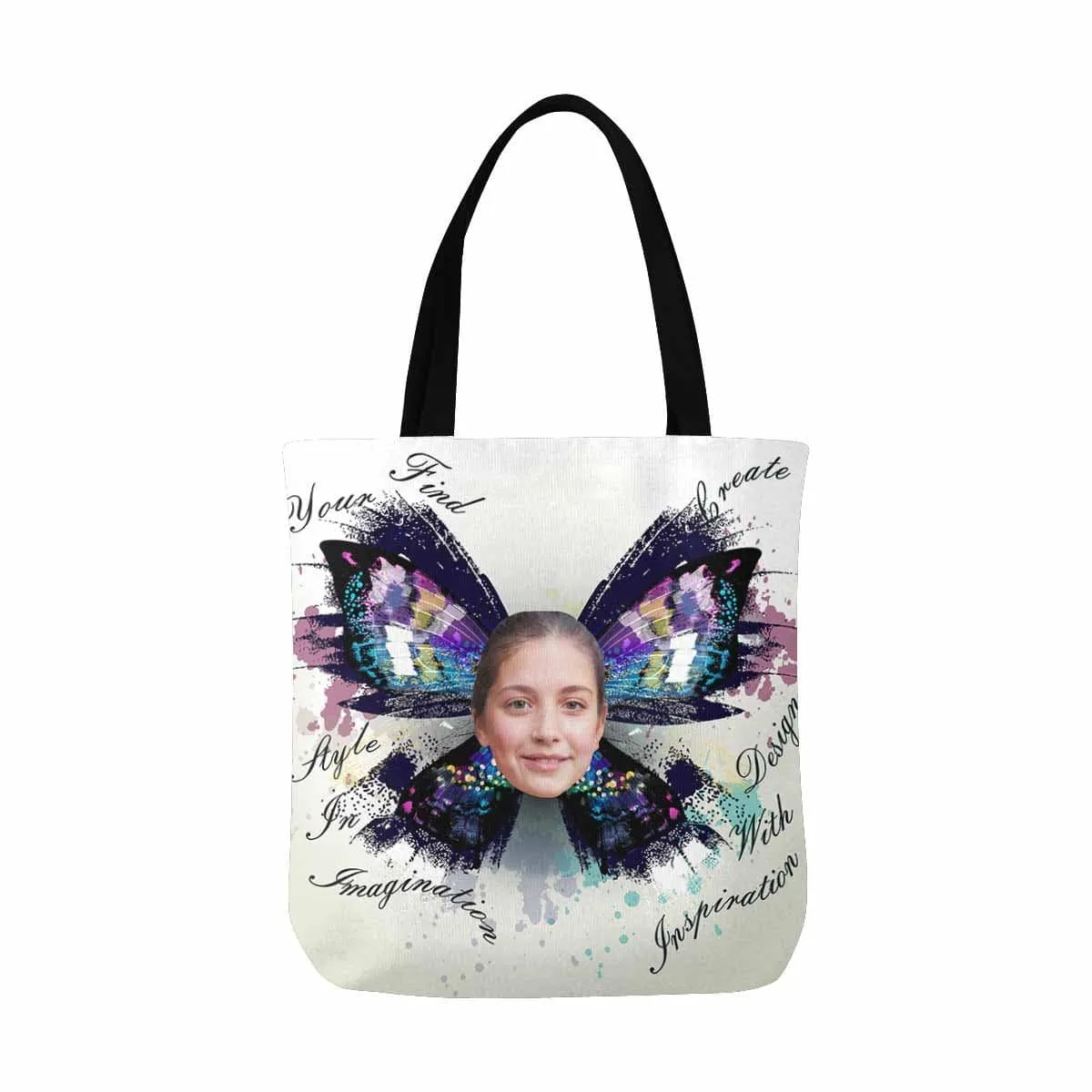 Custom Face Butterfly Canvas Tote Bag