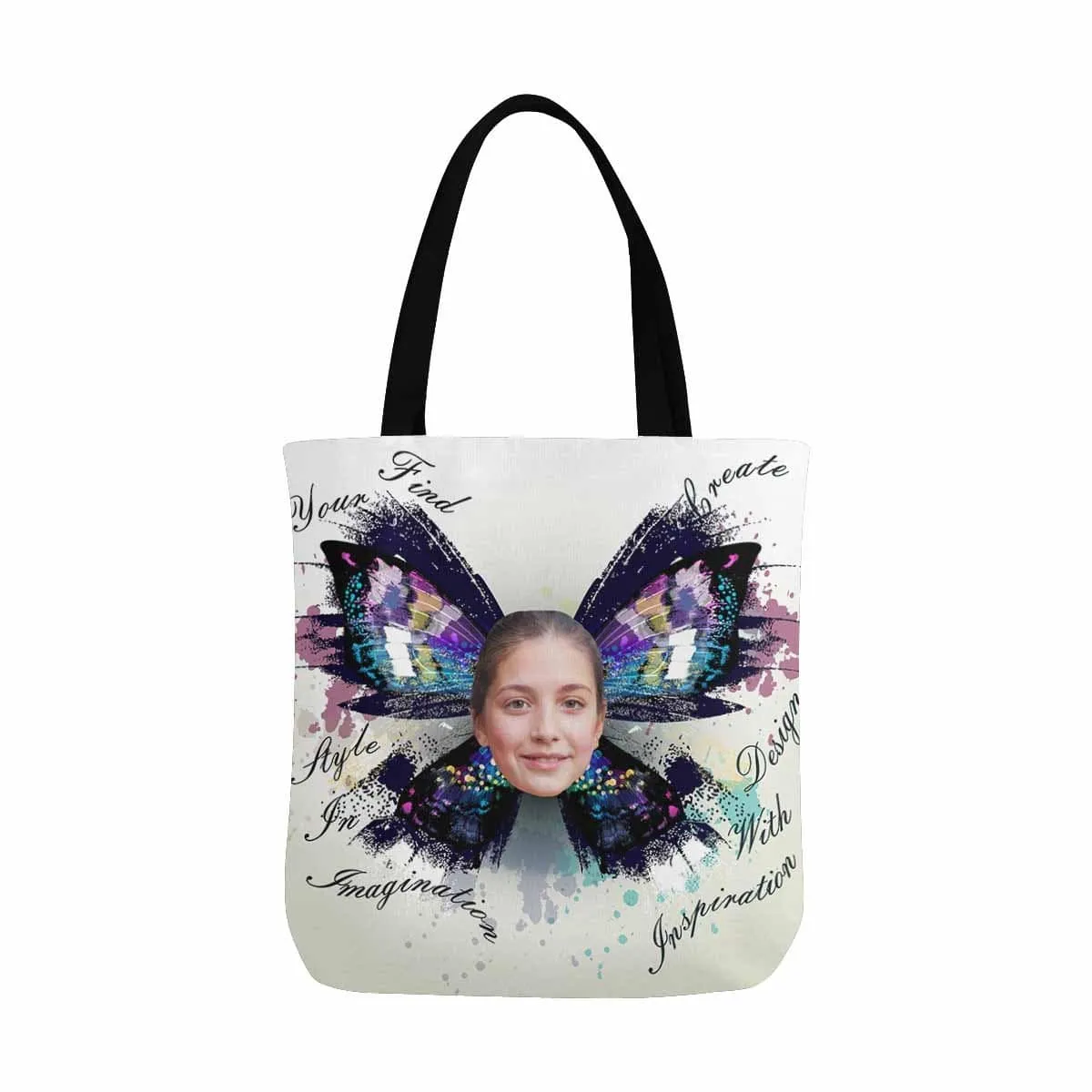 Custom Face Butterfly Canvas Tote Bag