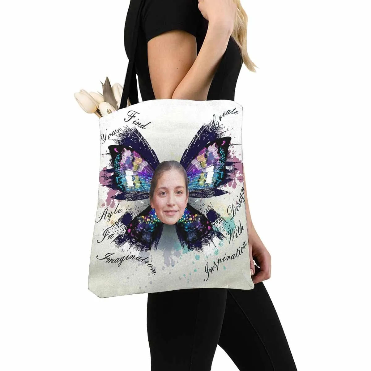 Custom Face Butterfly Canvas Tote Bag