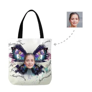 Custom Face Butterfly Canvas Tote Bag