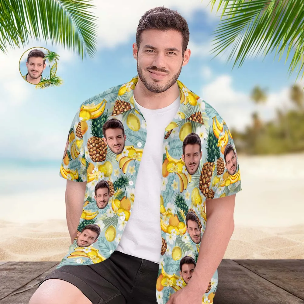 Custom Face Hawaiian Shirts Personalised Photo Gift Men's Christmas Shirts Tropical Fruits