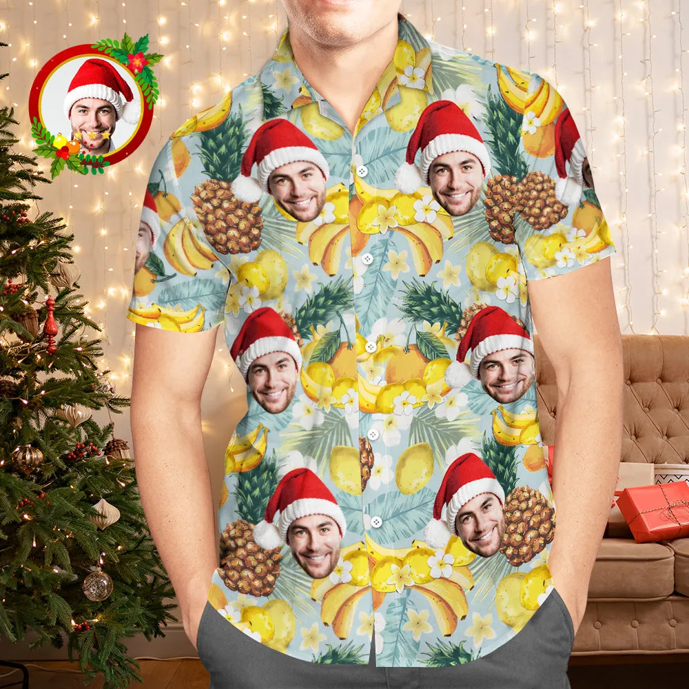 Custom Face Hawaiian Shirts Personalised Photo Gift Men's Christmas Shirts Tropical Fruits