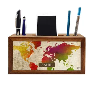 Custom Wooden desktop organizer - Watercolor Name