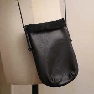 Cute Black LEATHER Side Bag Phone WOMEN SHOULDER BAG Slim Phone Crossbody Pouch FOR WOMEN