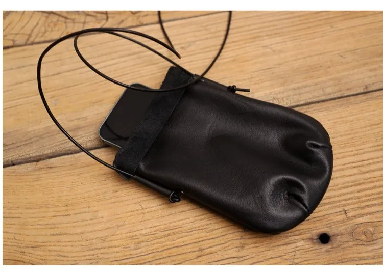 Cute Black LEATHER Side Bag Phone WOMEN SHOULDER BAG Slim Phone Crossbody Pouch FOR WOMEN