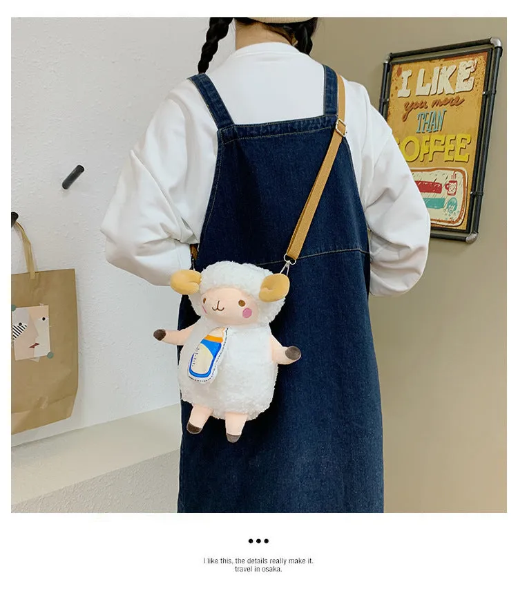 Cute Cartoon Plush Toy Lamb Crossbody Bag for Kids