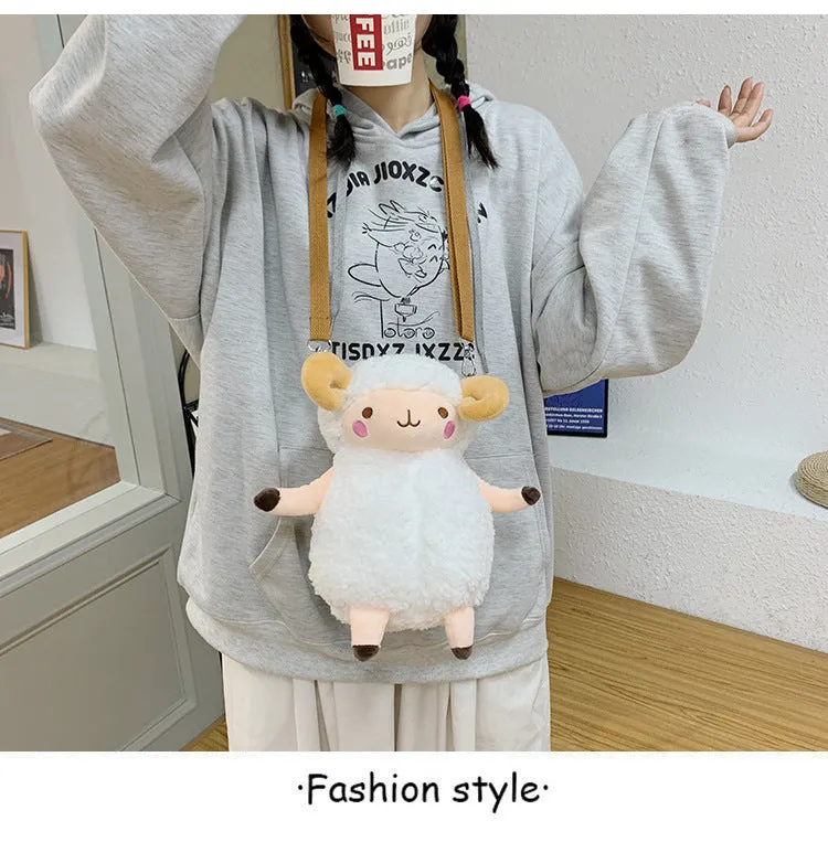 Cute Cartoon Plush Toy Lamb Crossbody Bag for Kids