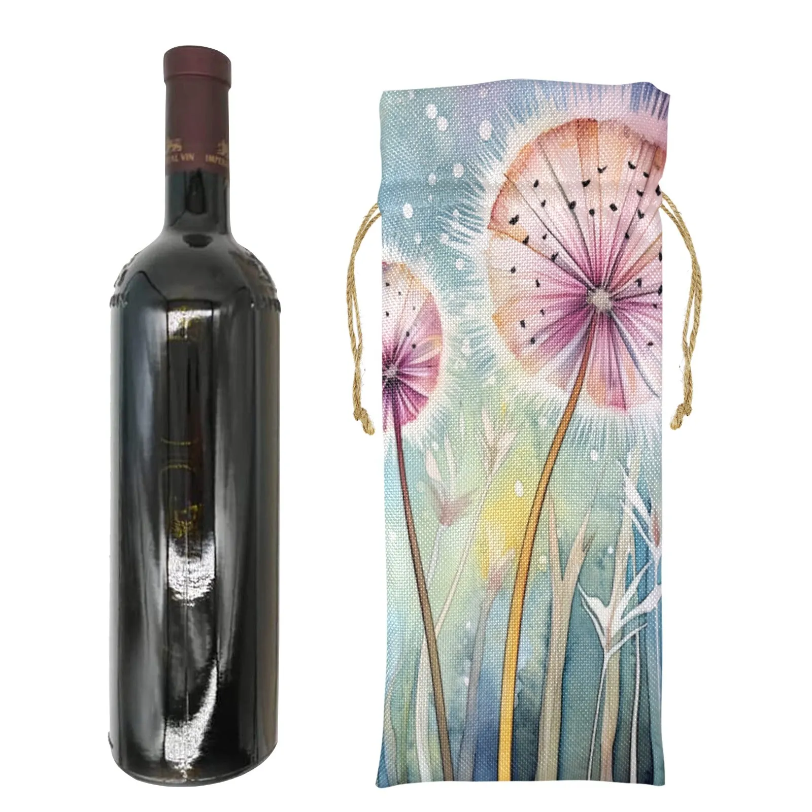 Dandelions awd244 Linen Wine Bottle Bag