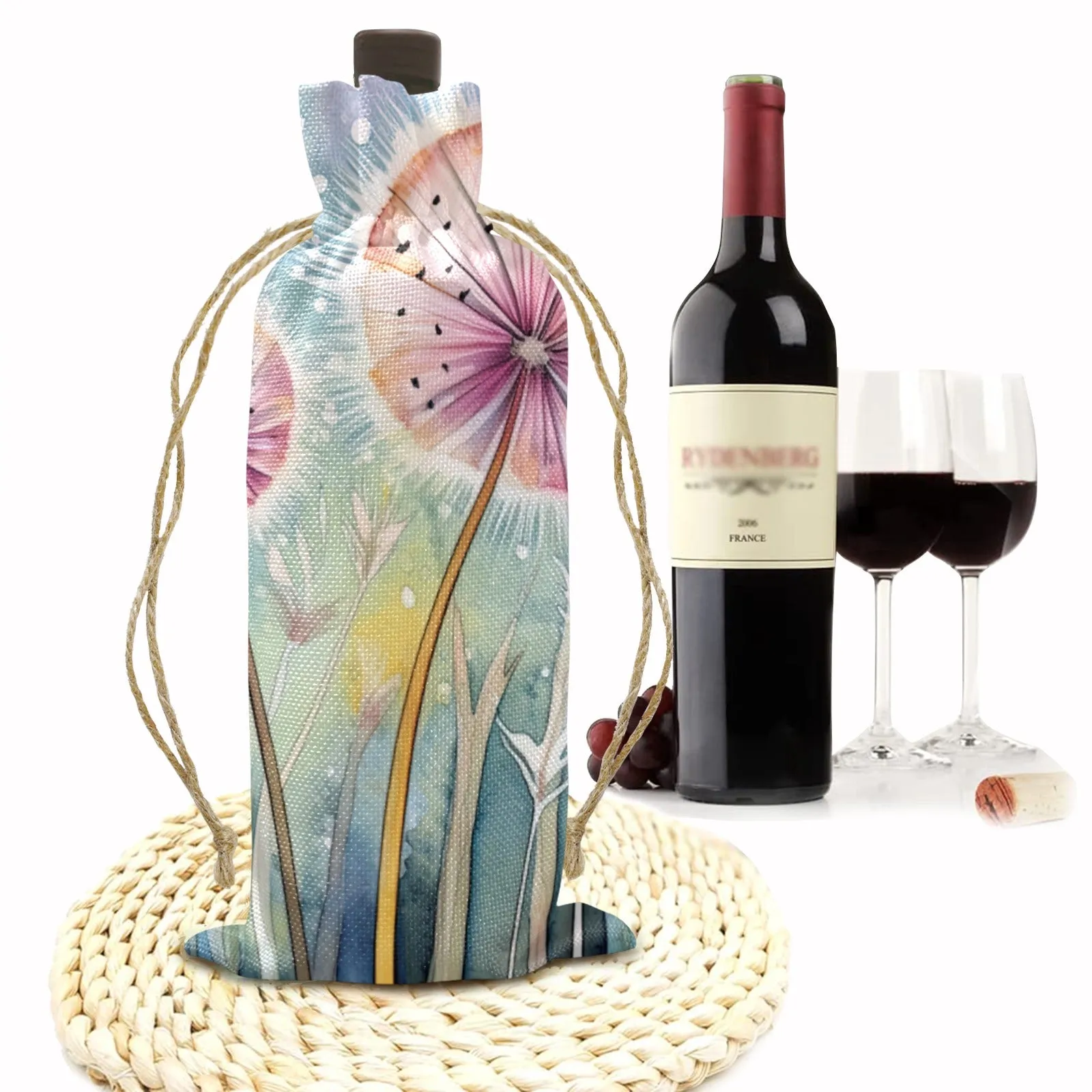 Dandelions awd244 Linen Wine Bottle Bag