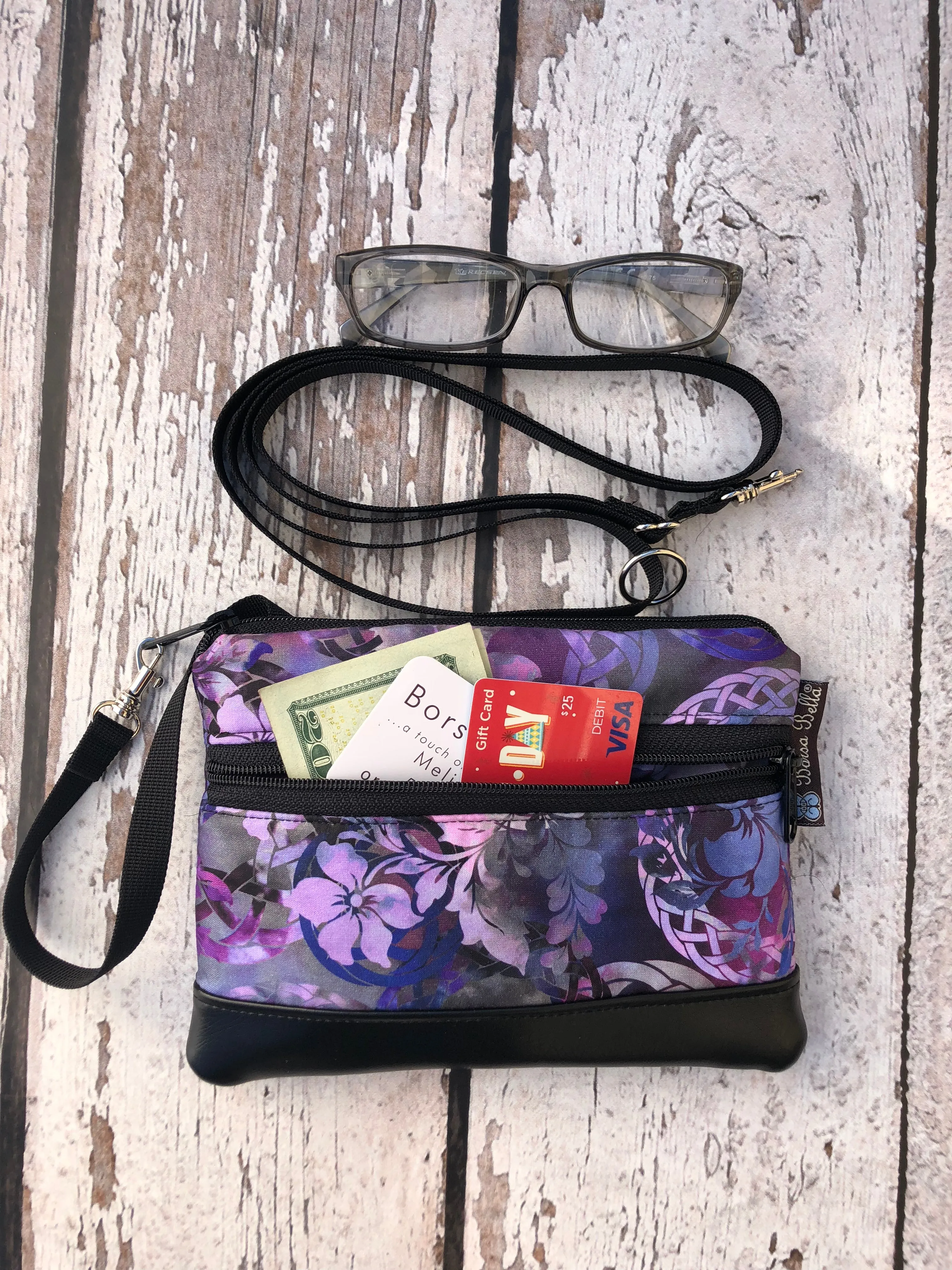 Deluxe Long Zip Phone Bag - Converts to Cross Body Purse - Groovy Garden Fabric