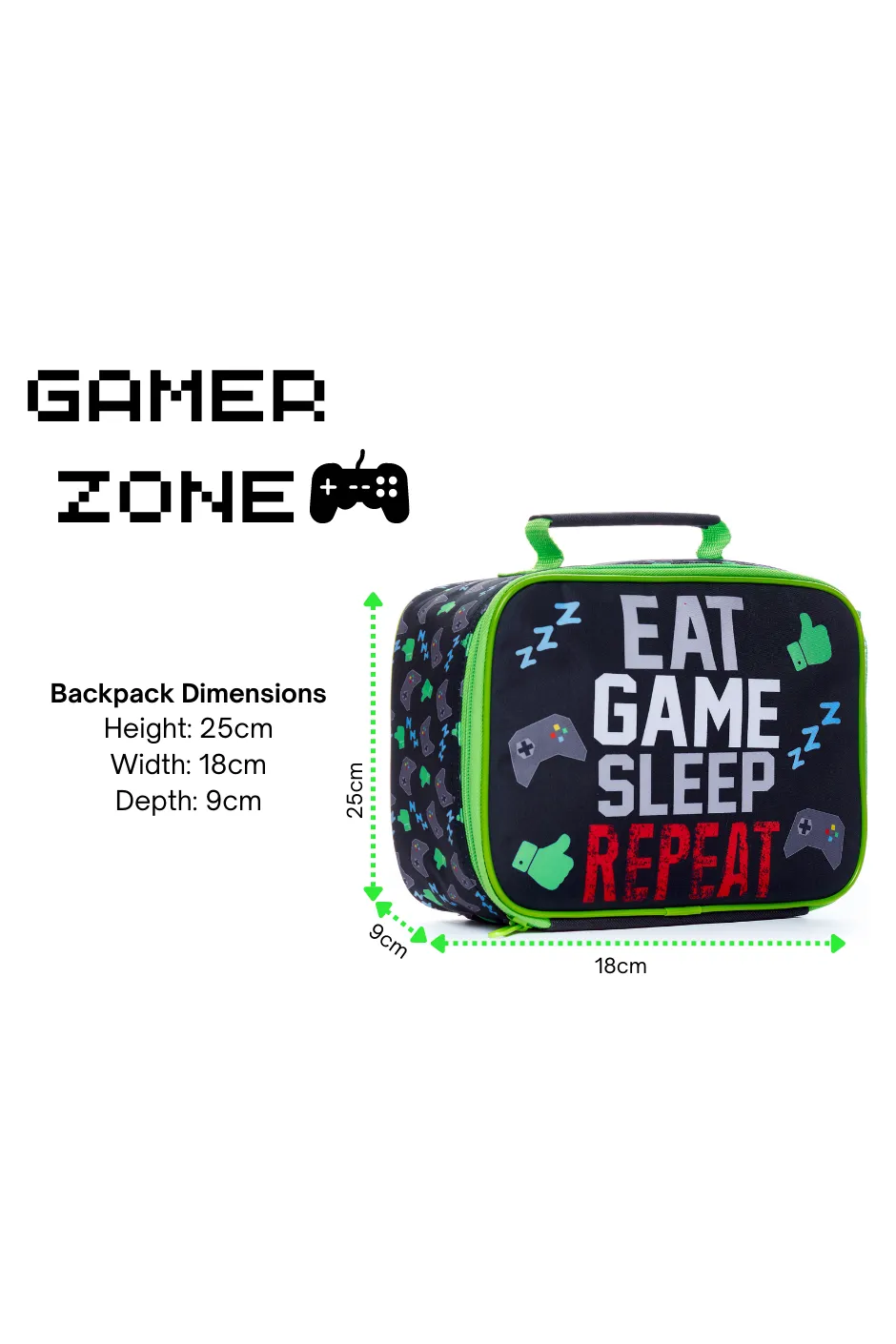 Eat Game Sleep Repeat School Bag And Lunch bag 2 Piece, Kids Boys Gamer Backpack