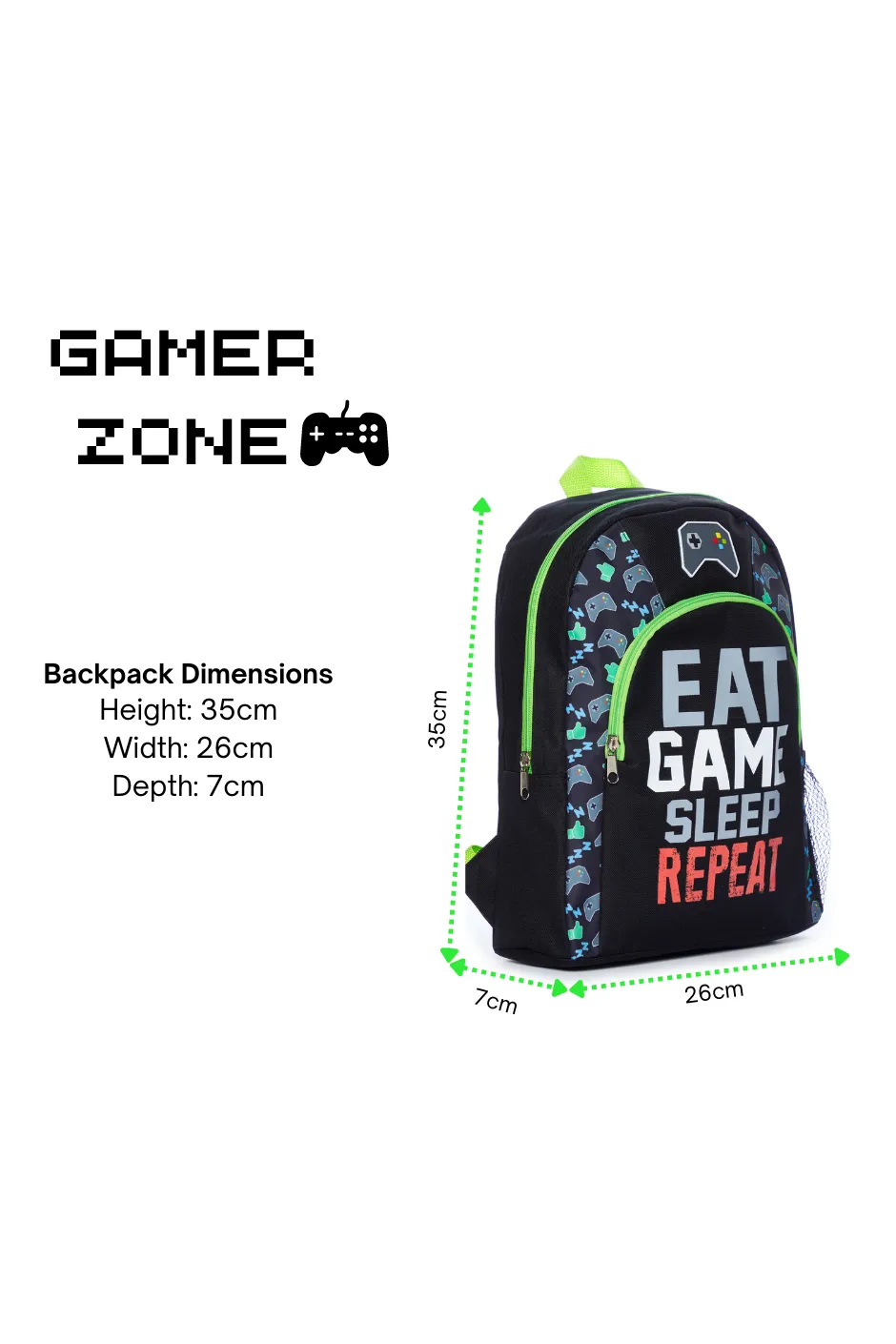 Eat Game Sleep Repeat School Bag And Lunch bag 2 Piece, Kids Boys Gamer Backpack