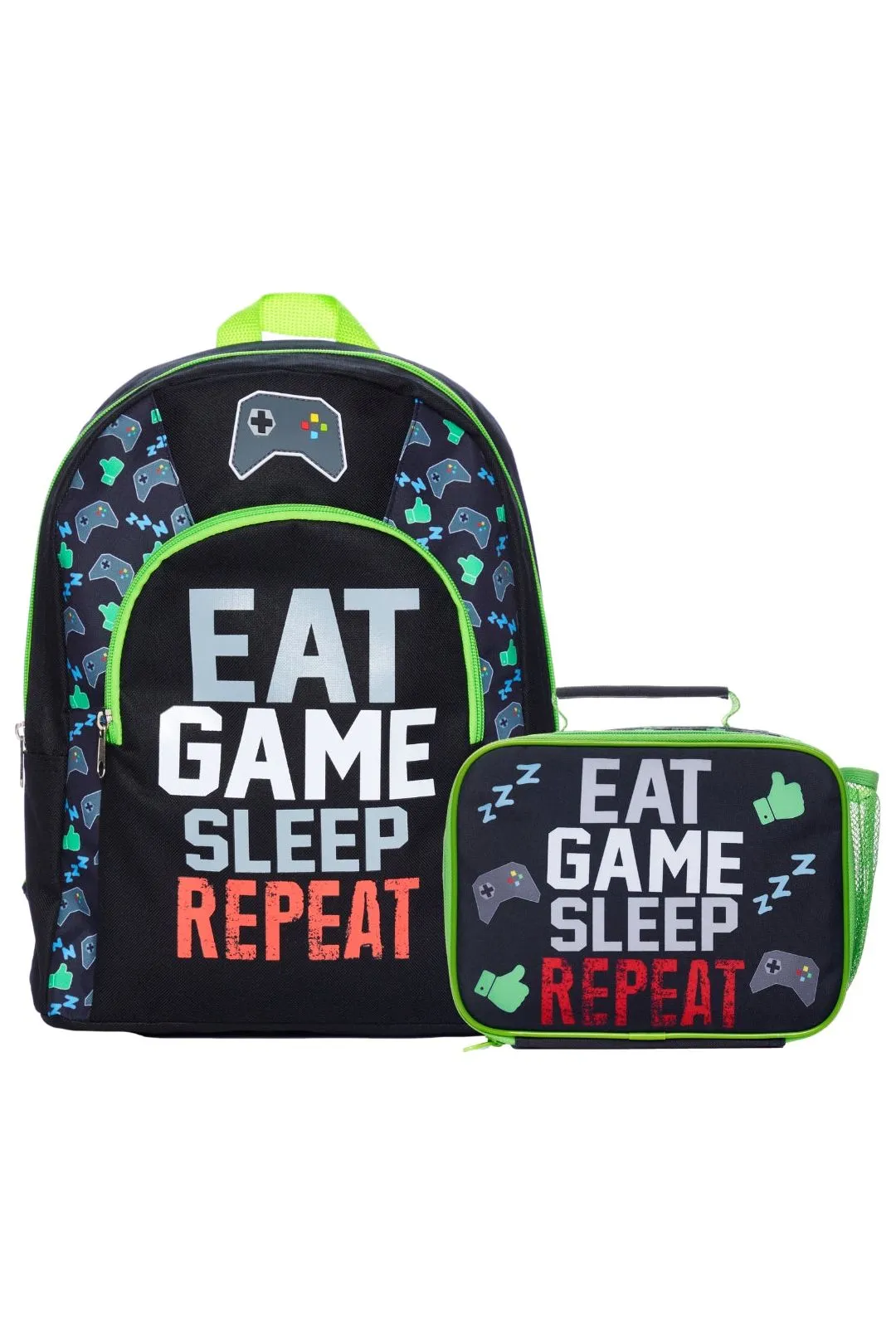 Eat Game Sleep Repeat School Bag And Lunch bag 2 Piece, Kids Boys Gamer Backpack