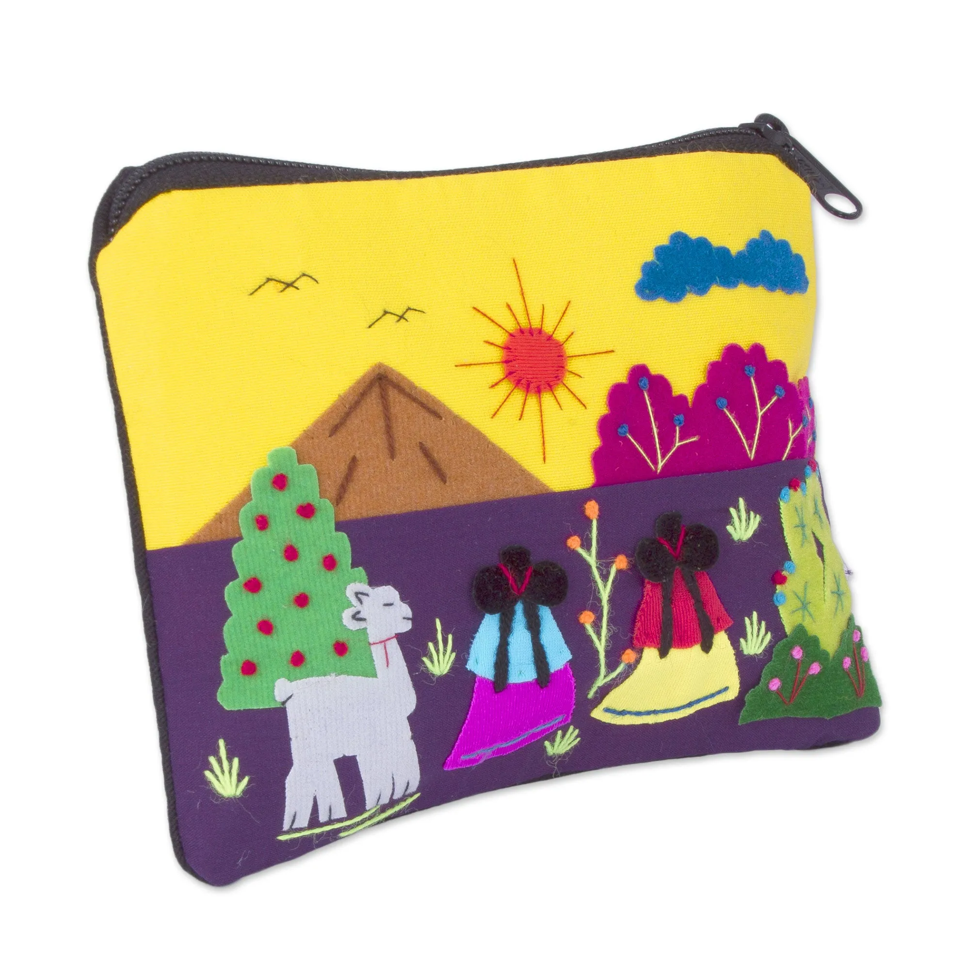 Embroidered Multicolor Cotton Blend Coin Purse from Peru - Andean Sunrise | NOVICA