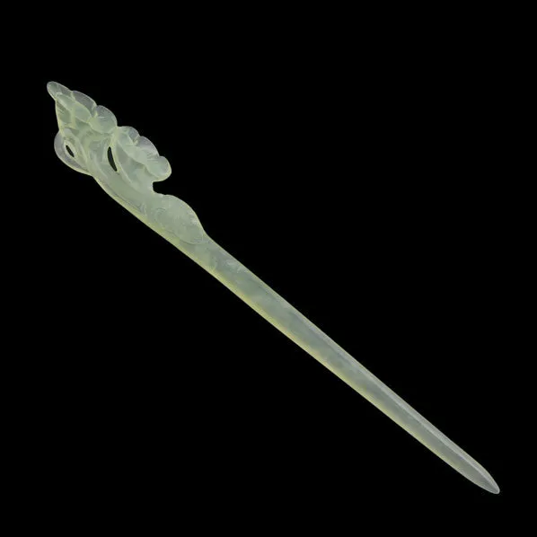 Exquisite Hand Carved Xiu Jade Hair Stick Morning Glory