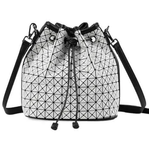 Fashion Drawstring and Checked Design Crossbody Bag For Women - White