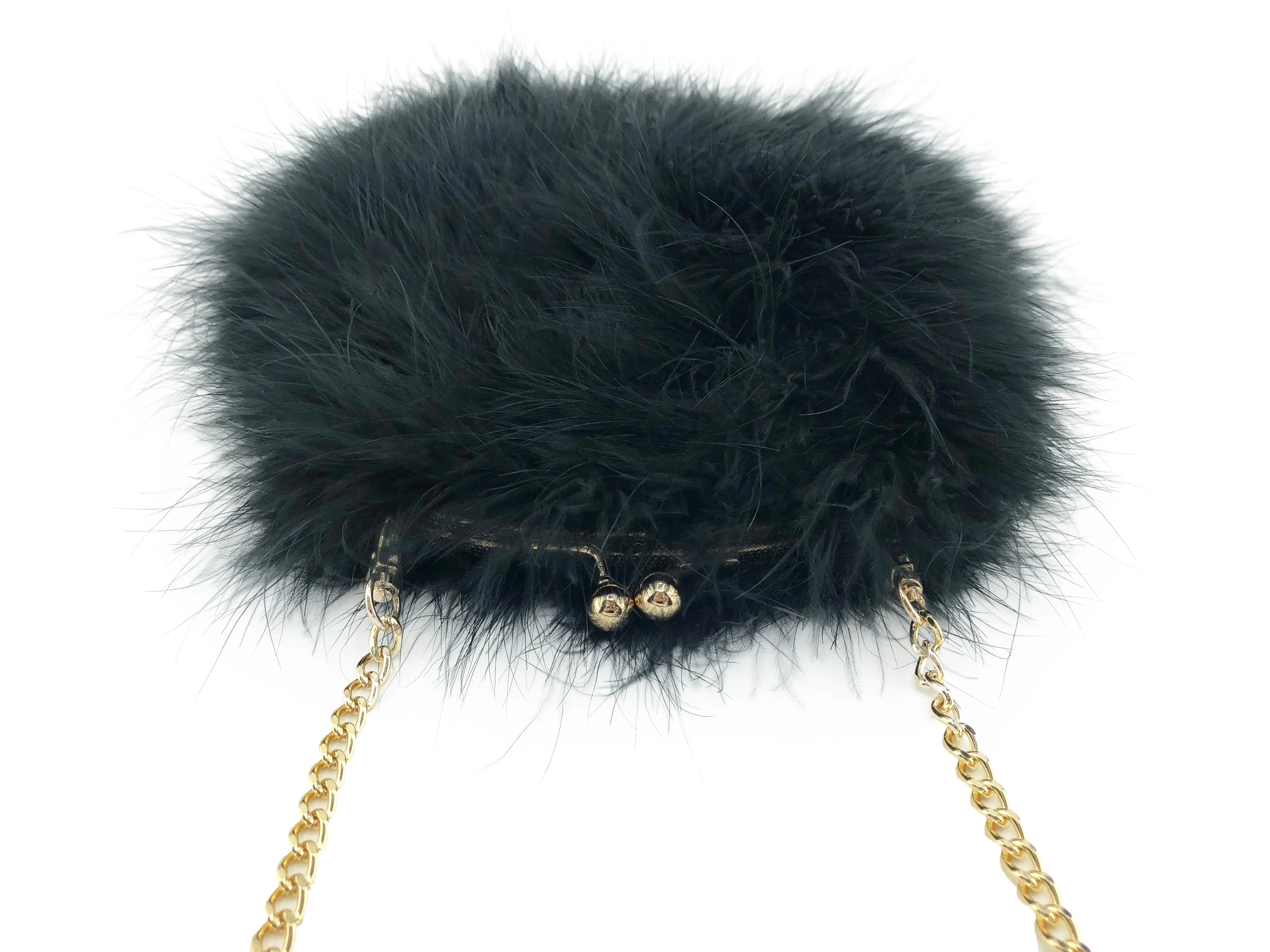 Feathered Handbag with Chain Strap