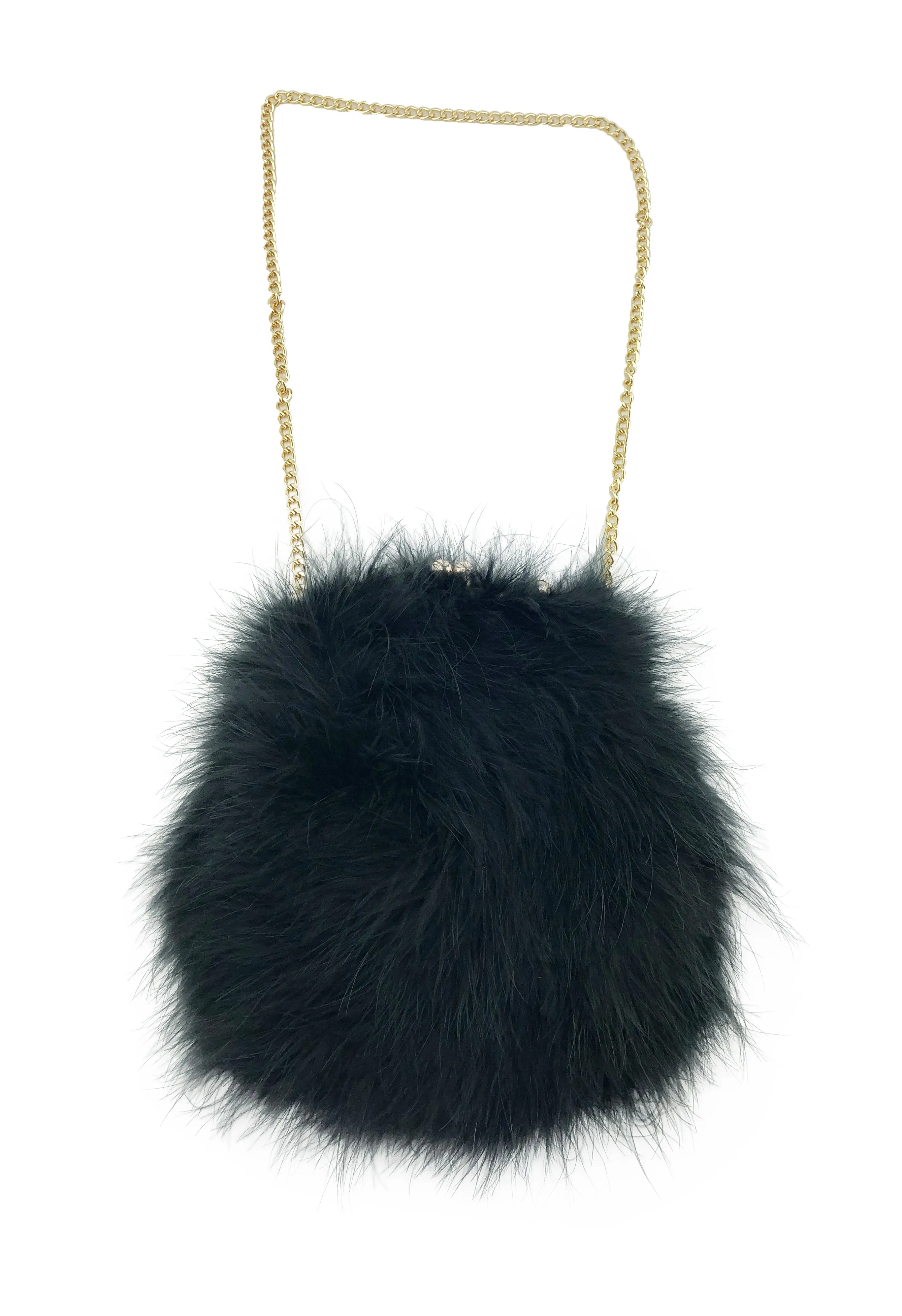 Feathered Handbag with Chain Strap