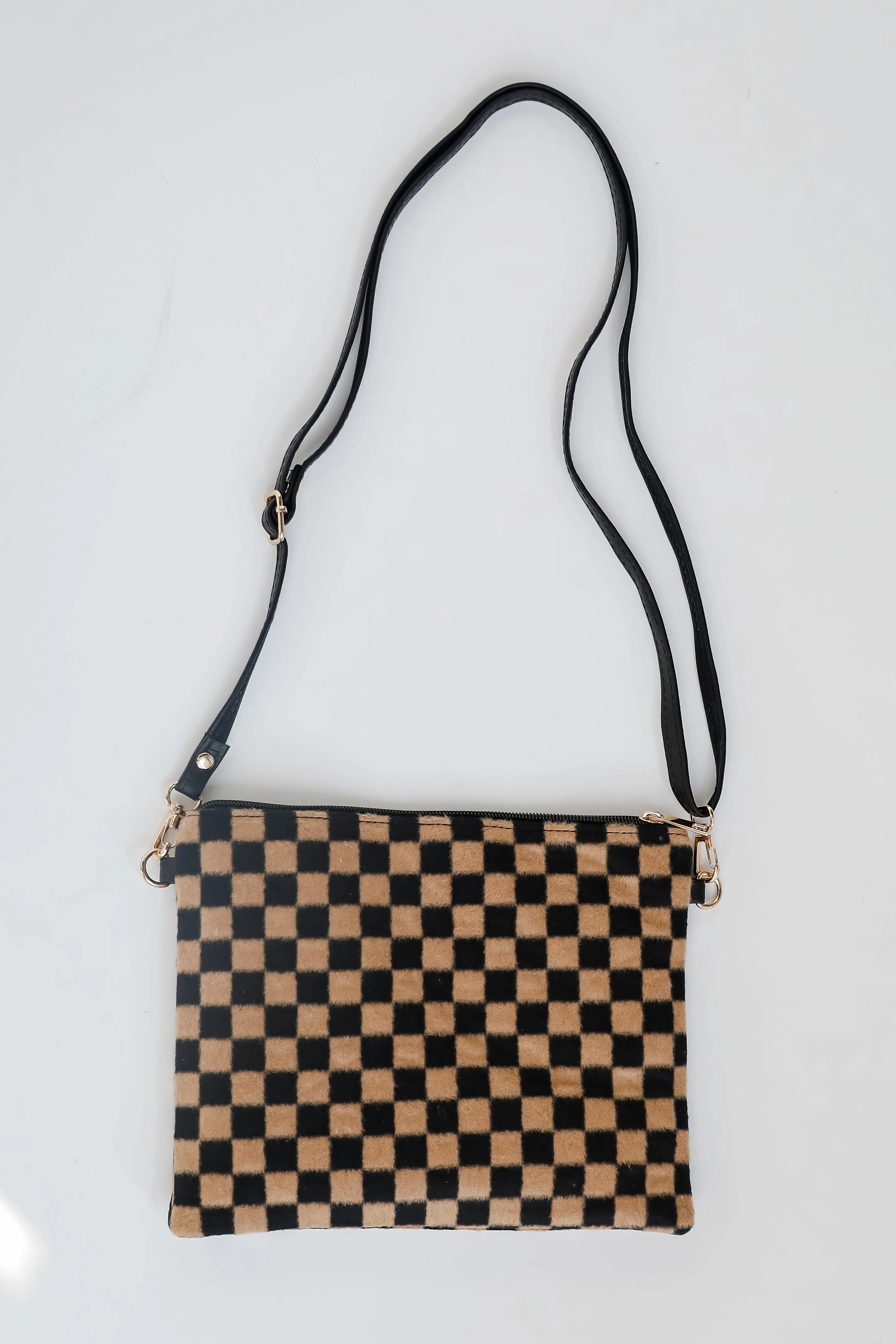 FINAL SALE - Composed Confidence Brown Checkered Crossbody Bag