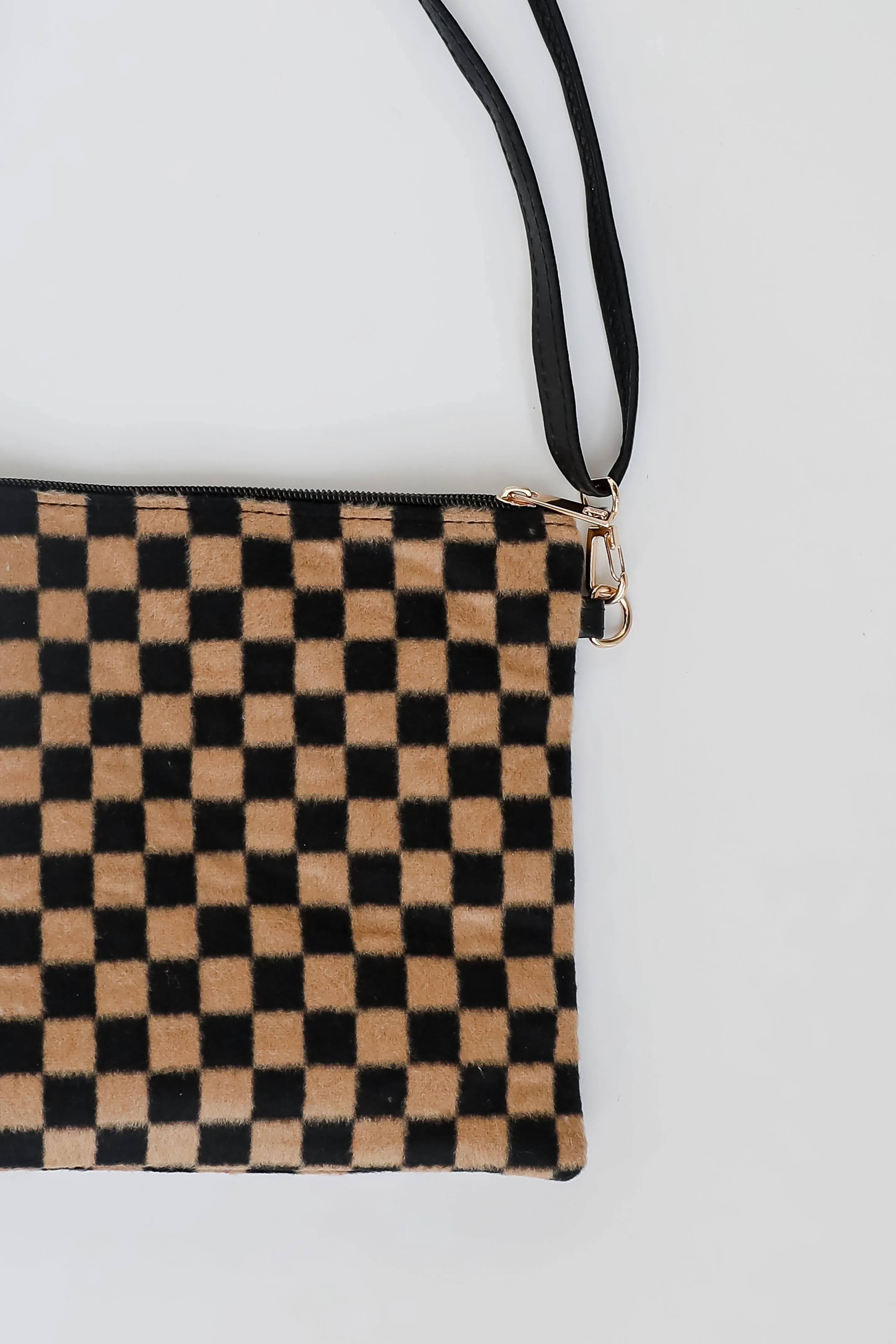 FINAL SALE - Composed Confidence Brown Checkered Crossbody Bag