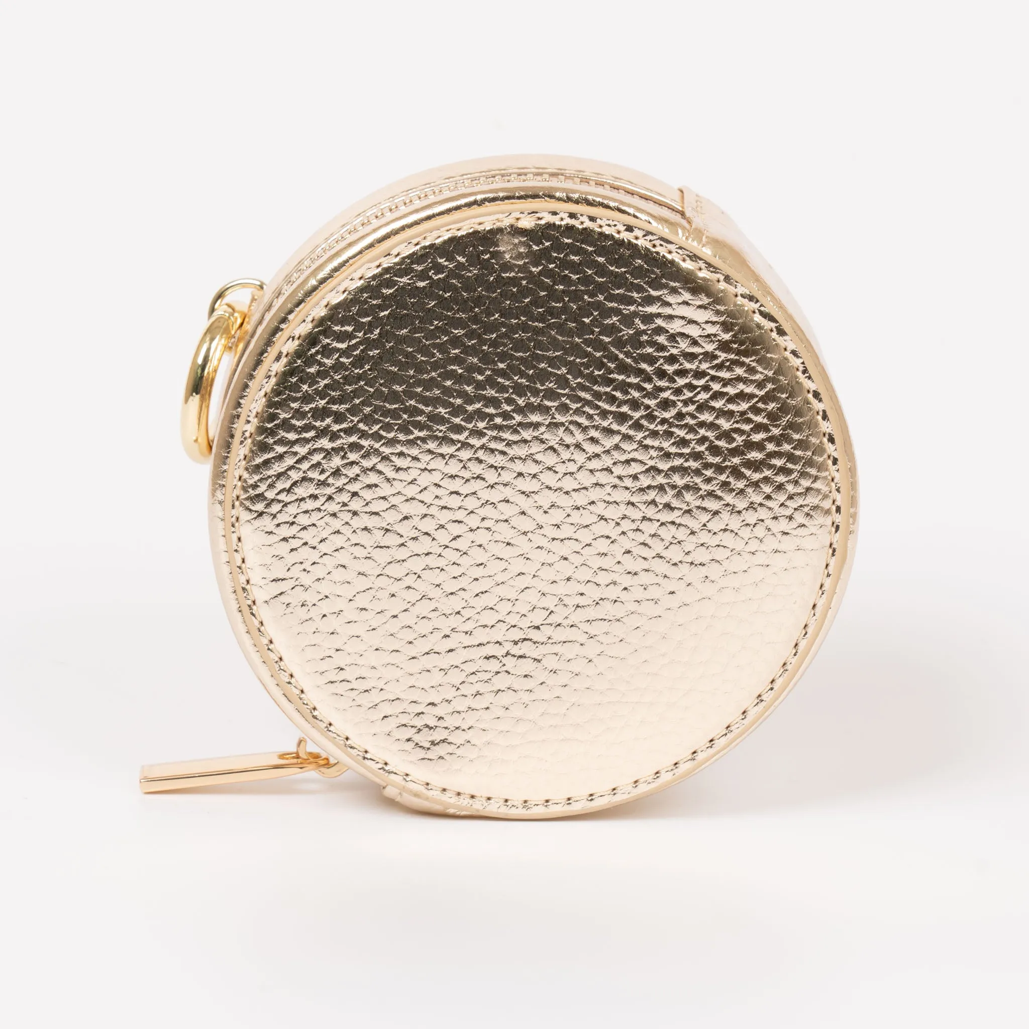 Finley Round Coin Purse - Gold, Metallic Faux Leather